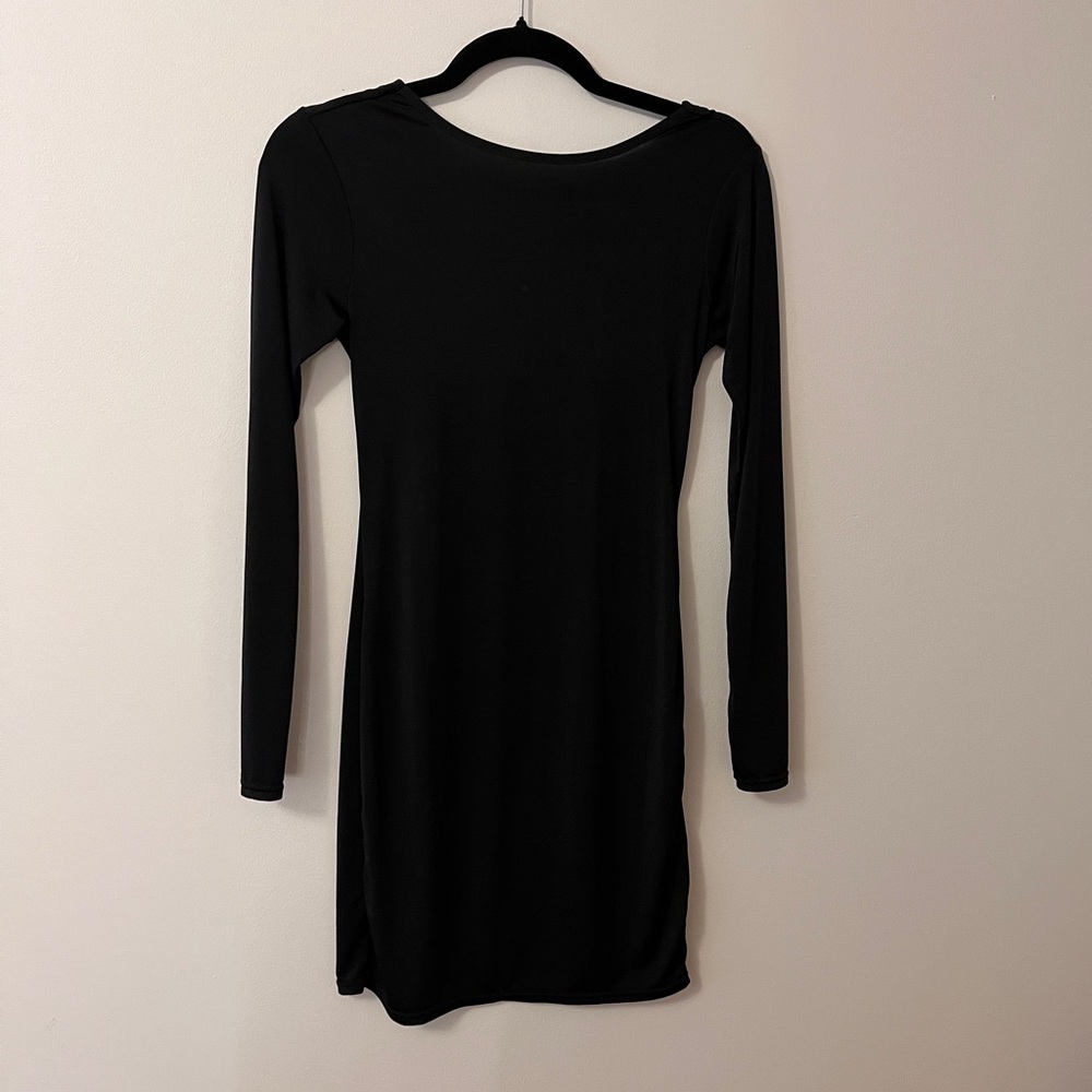 Black Fitted Backless Strappy Longsleeve Mini Dress